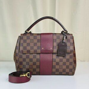 Louis Vuitton Damier Ebene Shoulder Bag with Purple Accents and Adjustable Strap